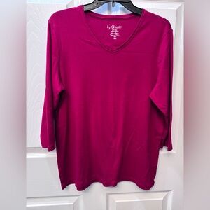 Chico's Fuchsia/Cranberry 3/4 Sleeve V-Neck Top